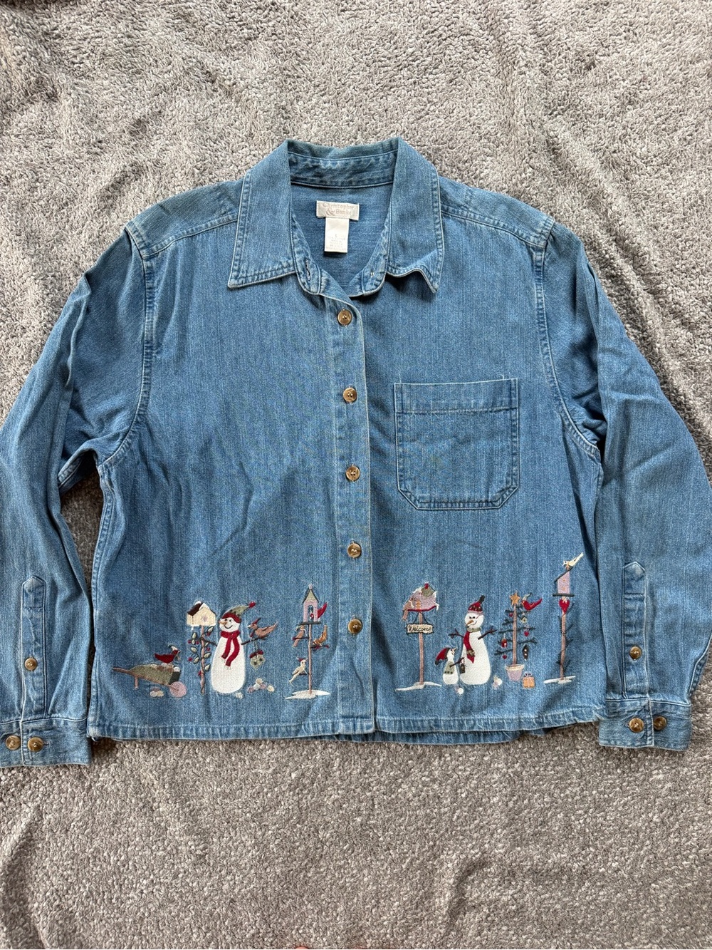 Christopher & Banks Snowman Winter Denim Button-Up Top